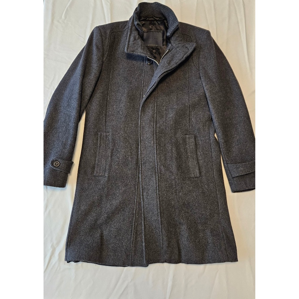 Zara Man Charcoal Grey Wool Blend Stand Collar Overcoat Mens Large L Topcoat